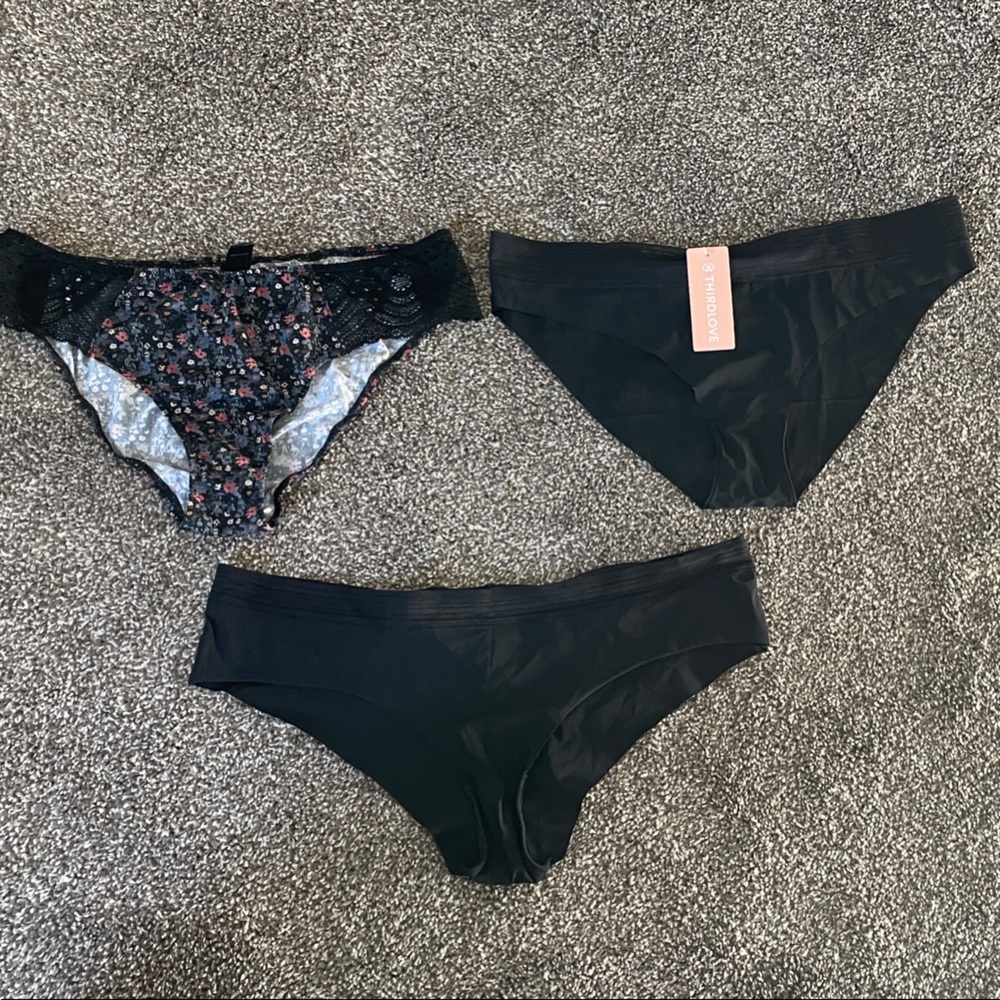 NEW ThirdLove Solid Black & Floral Bikini Panties Set (3)